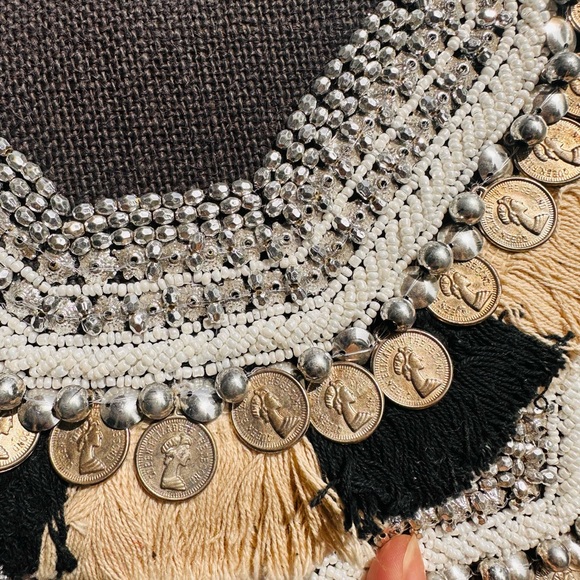 Bohemian Envelope Wristlets Banjara Clutch Black and Cream Color With tassels - Picture 4 of 5